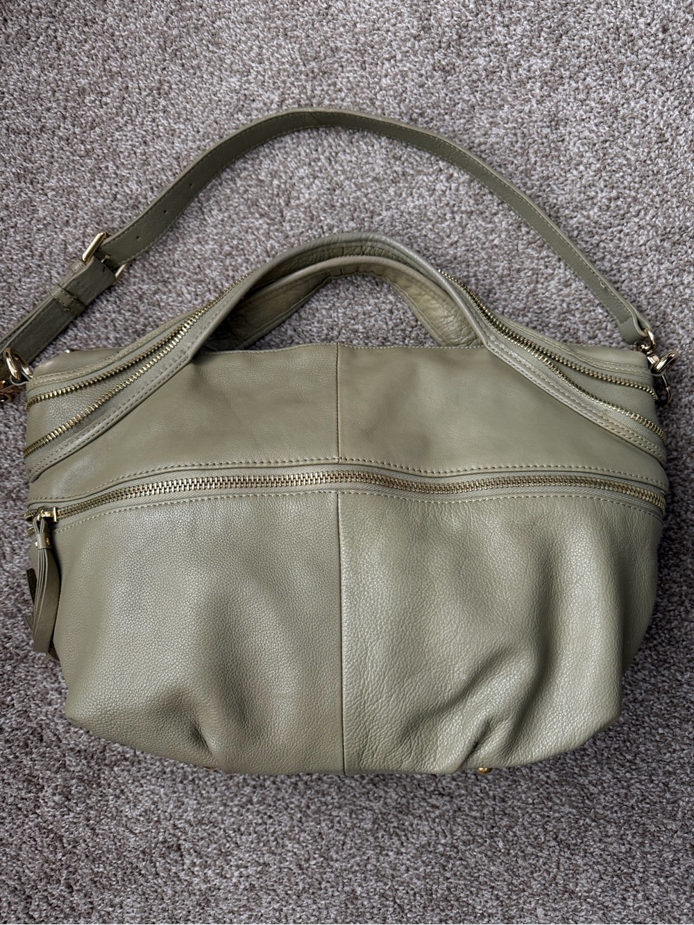 Kelsi Dagger sage green convertible leather satchel